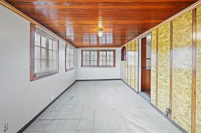 unfurnished sunroom with a wealth of natural light and wooden ceiling