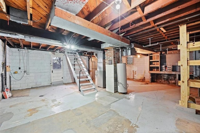 basement with heating unit and gas water heater