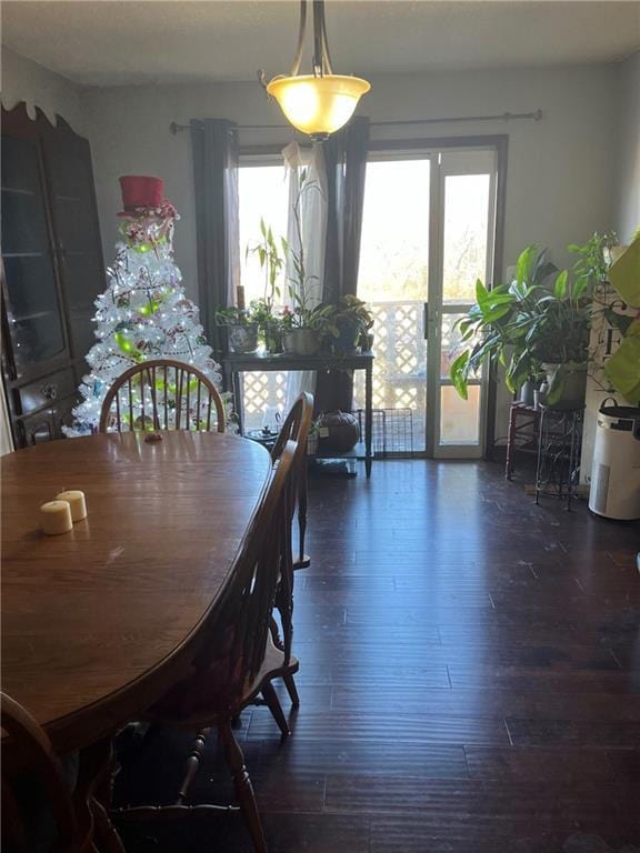 dining area with plenty of natural light, dark wood-type flooring, and french doors