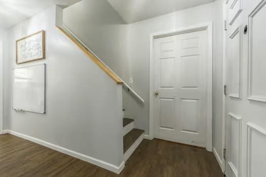 stairs with hardwood / wood-style floors