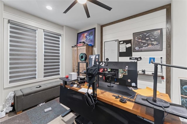 home office with ceiling fan