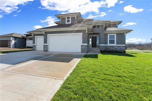 prairie-style home featuring a front lawn