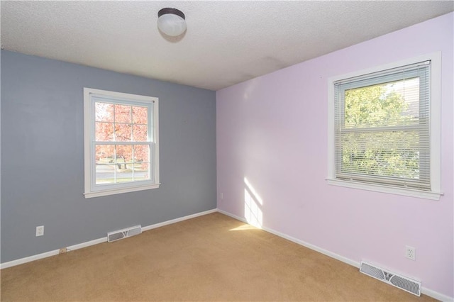 carpeted empty room featuring a textured ceiling