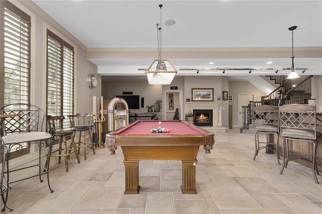 rec room featuring crown molding and pool table