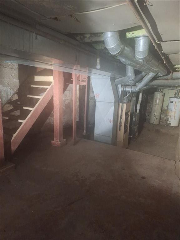 basement featuring gas water heater