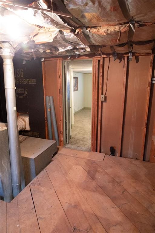 basement featuring hardwood / wood-style floors