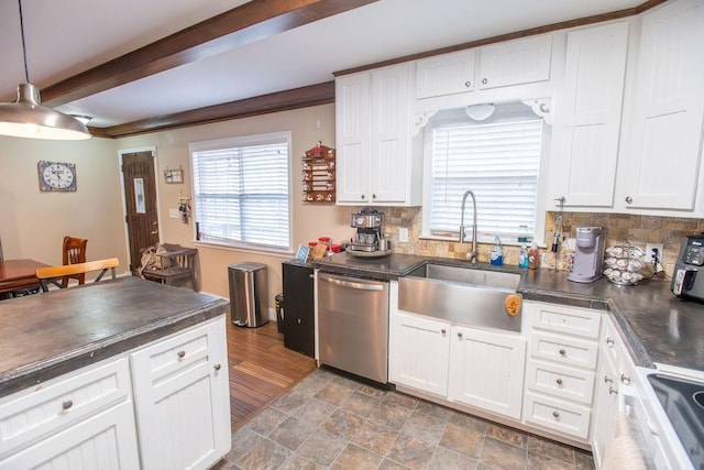 kitchen featuring dishwasher, white cabinetry, and sink