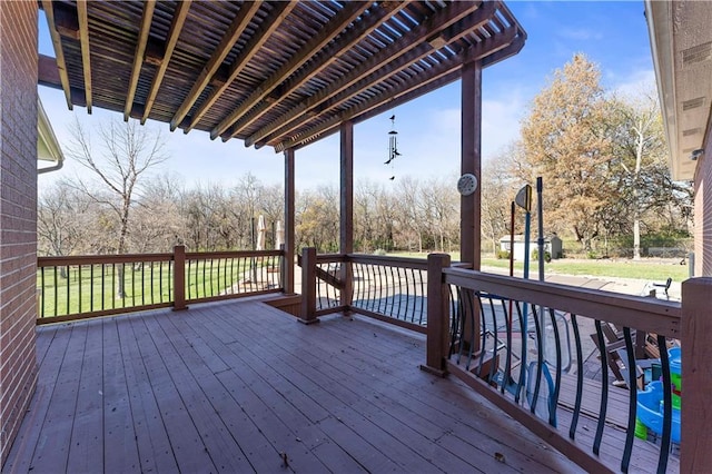 wooden terrace featuring a pergola