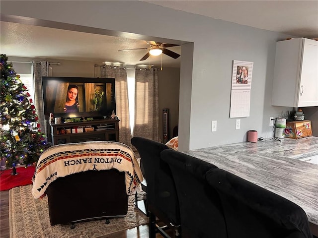 bedroom featuring hardwood / wood-style floors and ceiling fan