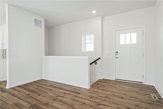 foyer featuring a healthy amount of sunlight and dark wood-type flooring