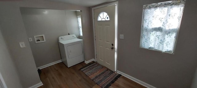 interior space with washer / dryer and hardwood / wood-style flooring