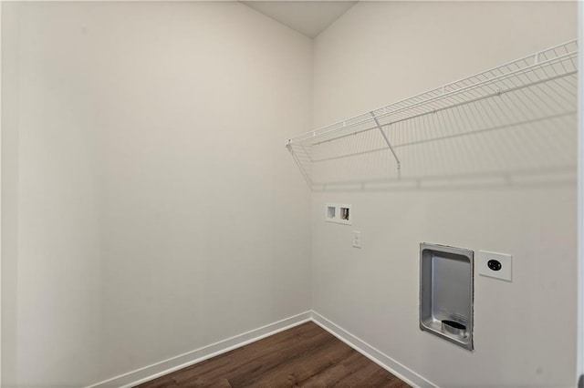 laundry room with electric dryer hookup, dark hardwood / wood-style flooring, and hookup for a washing machine