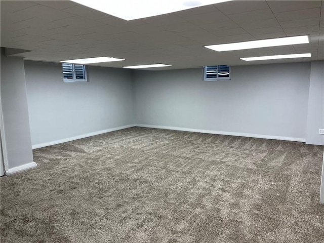 basement with carpet flooring