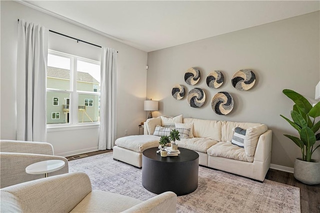 living room with hardwood / wood-style floors