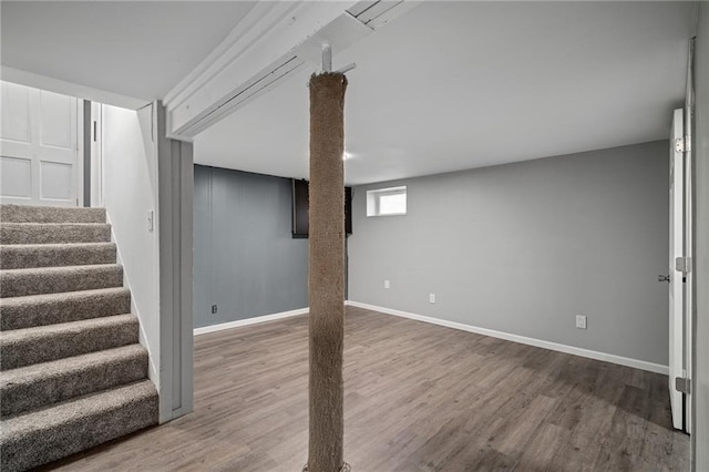 basement featuring wood-type flooring