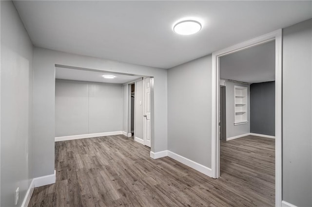 basement featuring wood-type flooring