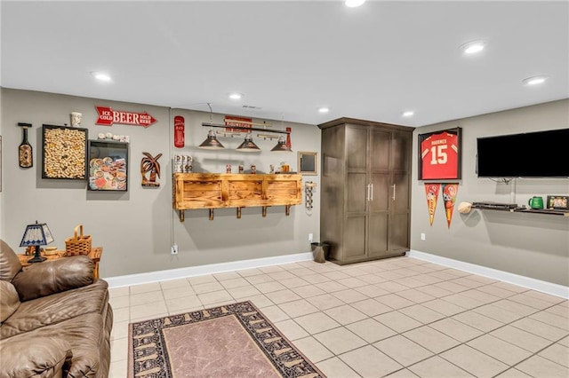 interior space featuring light tile patterned flooring