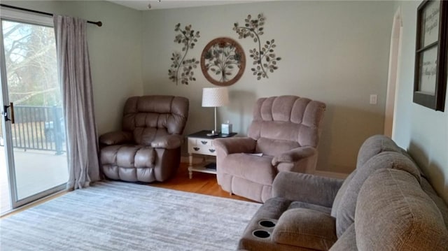 living area with light hardwood / wood-style floors