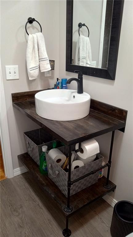 bathroom with sink and hardwood / wood-style flooring