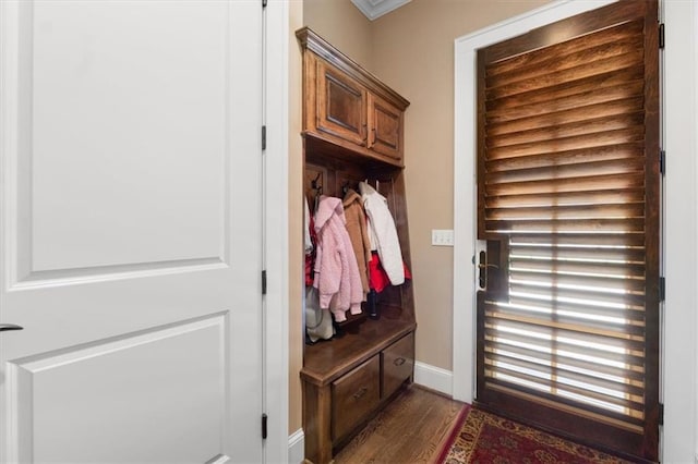 mudroom featuring dark hardwood / wood-style flooring