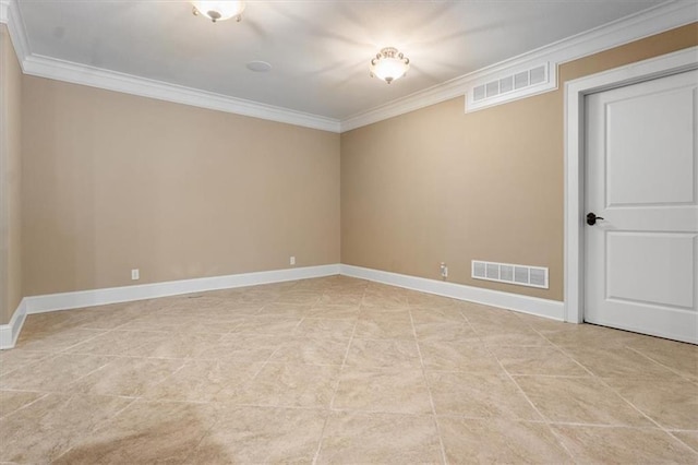 tiled empty room with crown molding