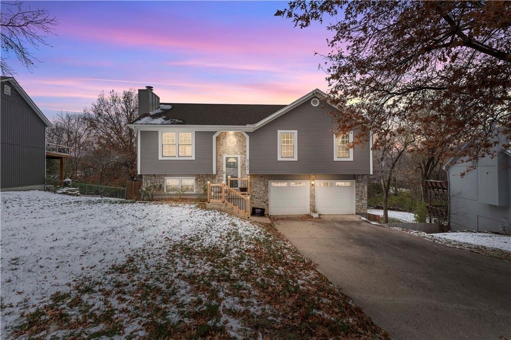 bi-level home with a garage