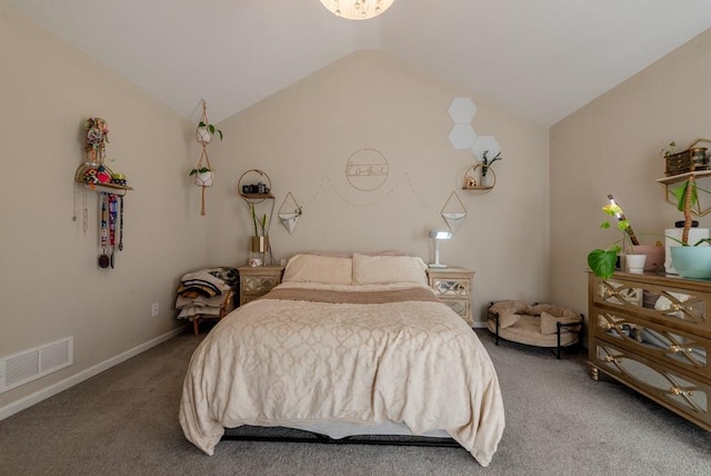 bedroom featuring carpet and lofted ceiling