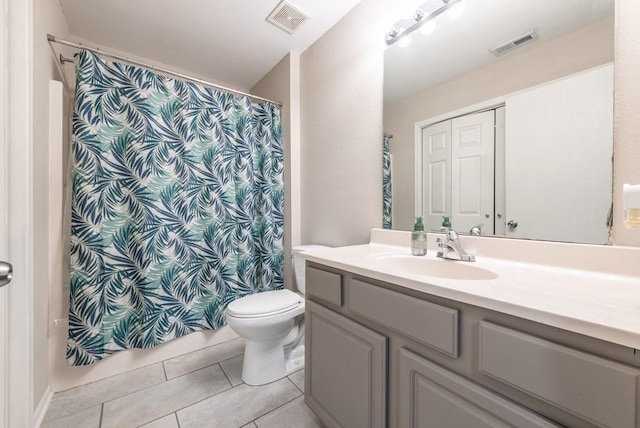 bathroom with tile patterned flooring, vanity, and toilet