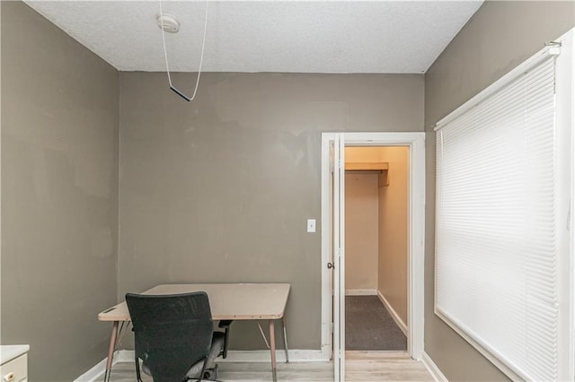 office space featuring light hardwood / wood-style flooring and a textured ceiling