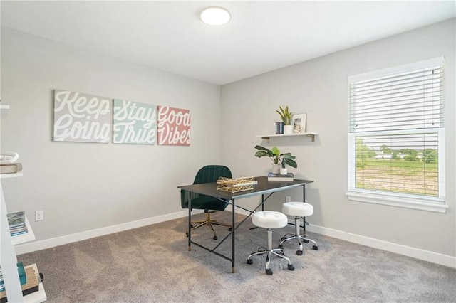 office featuring a healthy amount of sunlight and light colored carpet