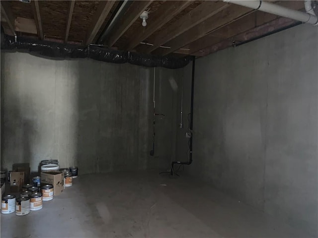 view of unfinished basement