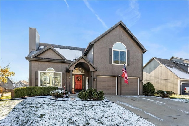 view of front property with a garage