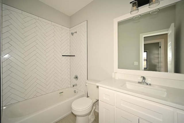 bathroom with vanity, bathing tub / shower combination, and toilet