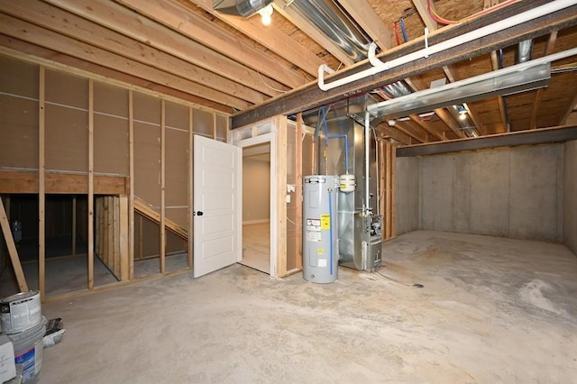 unfinished below grade area with water heater