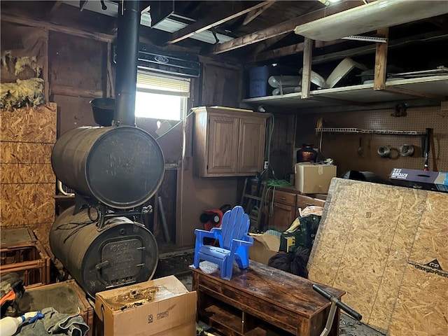 basement with a workshop area