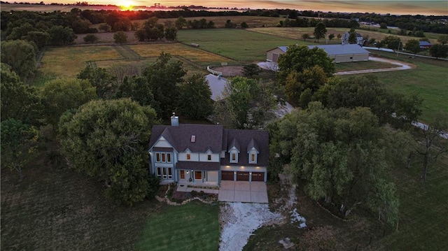 view of aerial view at dusk