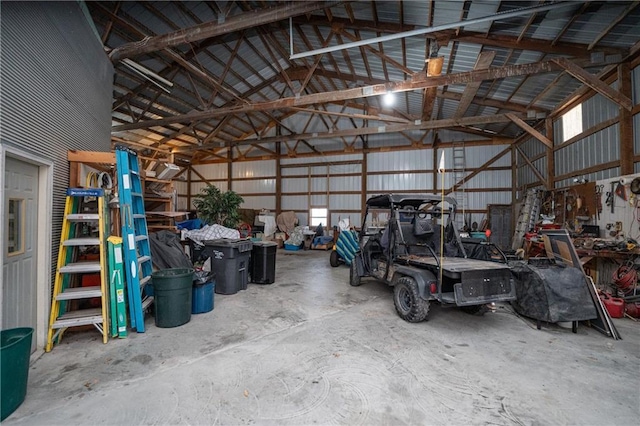 garage featuring a workshop area