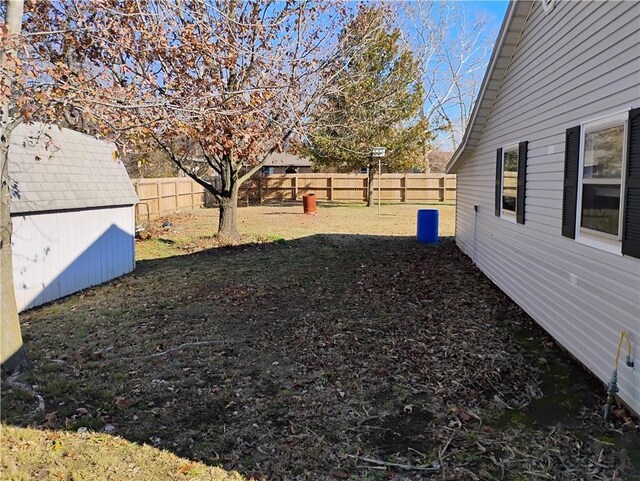 view of yard featuring a storage unit