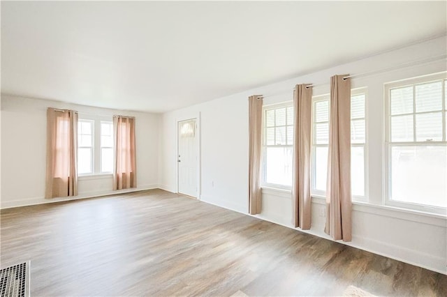 spare room with plenty of natural light and light hardwood / wood-style floors