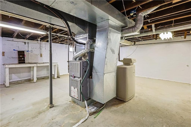 basement featuring heating unit