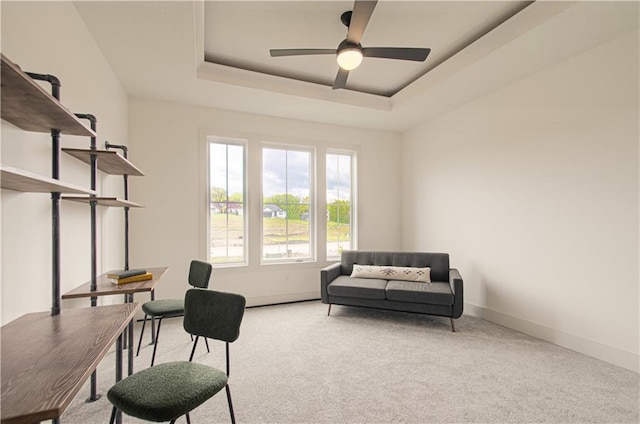2150 NW Scenic View Dr, Riverside, MO 64150 - office space with carpet flooring, ceiling fan, and a raised ceiling