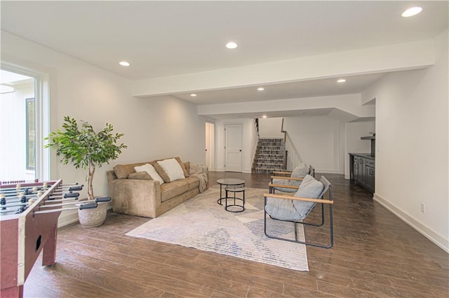 2150 NW Scenic View Dr, Riverside, MO 64150 - living room with stairs, wood finished floors, and recessed lighting