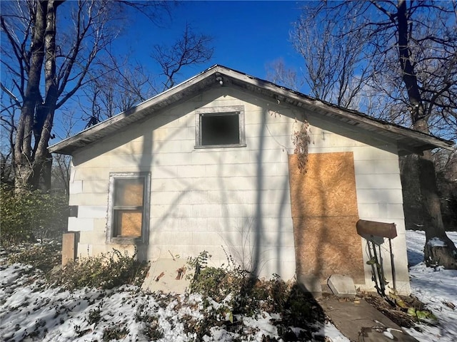 view of snow covered exterior