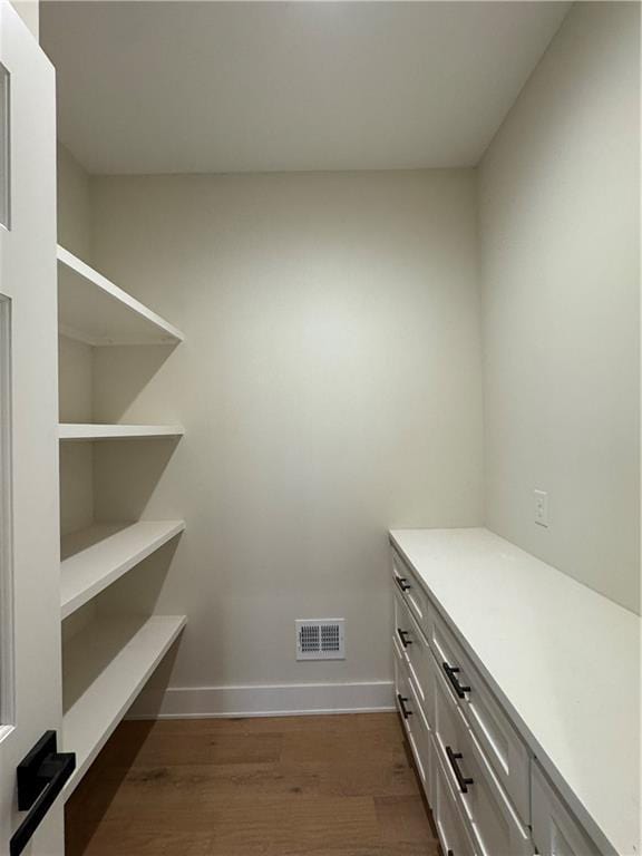 spacious closet with dark wood-type flooring