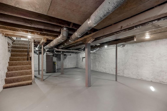 basement featuring heating unit