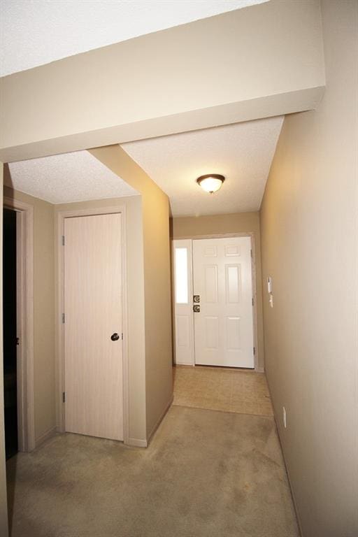 hallway with carpet floors