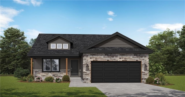 view of front of property with a front yard and a garage