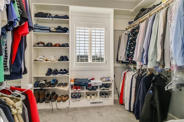 spacious closet with light carpet