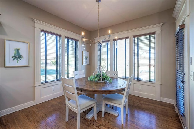 dining room featuring dark hardwood / wood-style floors and a healthy amount of sunlight