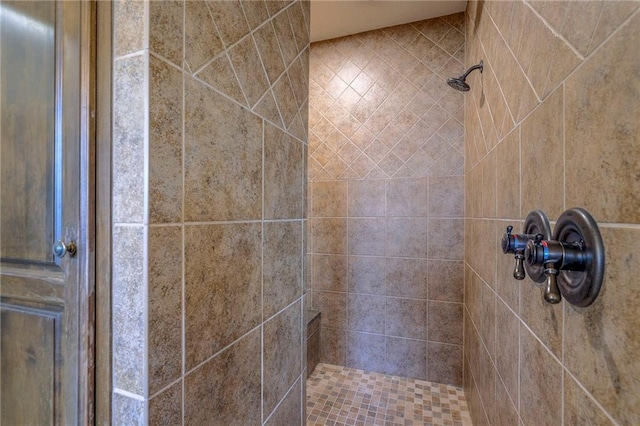 bathroom with a tile shower